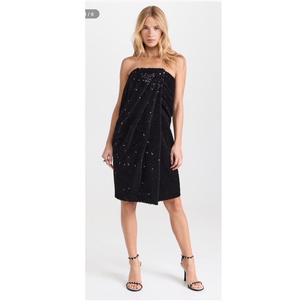 NWT Recto Velvet Sequin Draped Tube Top Dress Black Size XL Cocktail Luxury